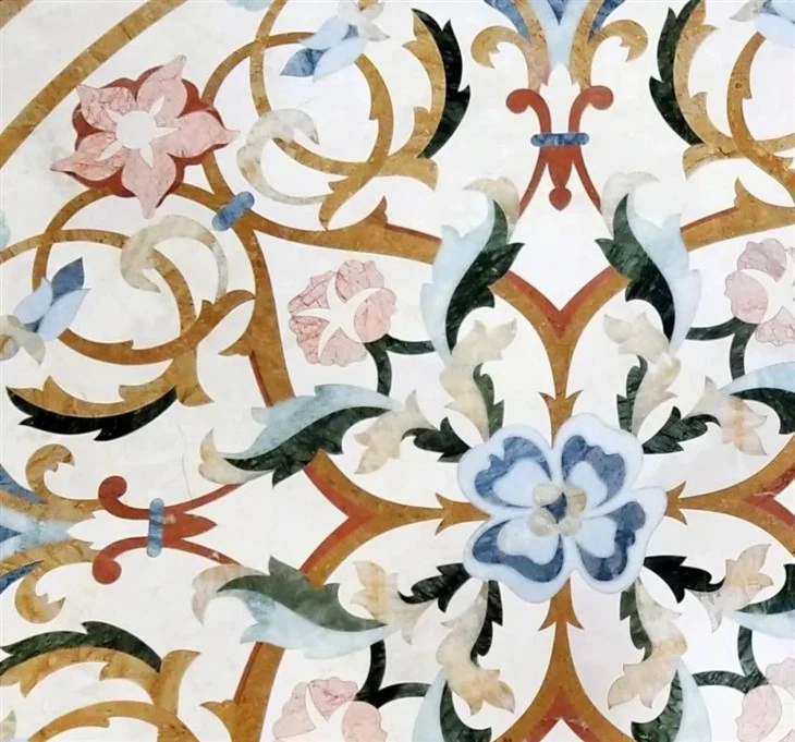 White Thassos Brass Inlay Marble Waterjet